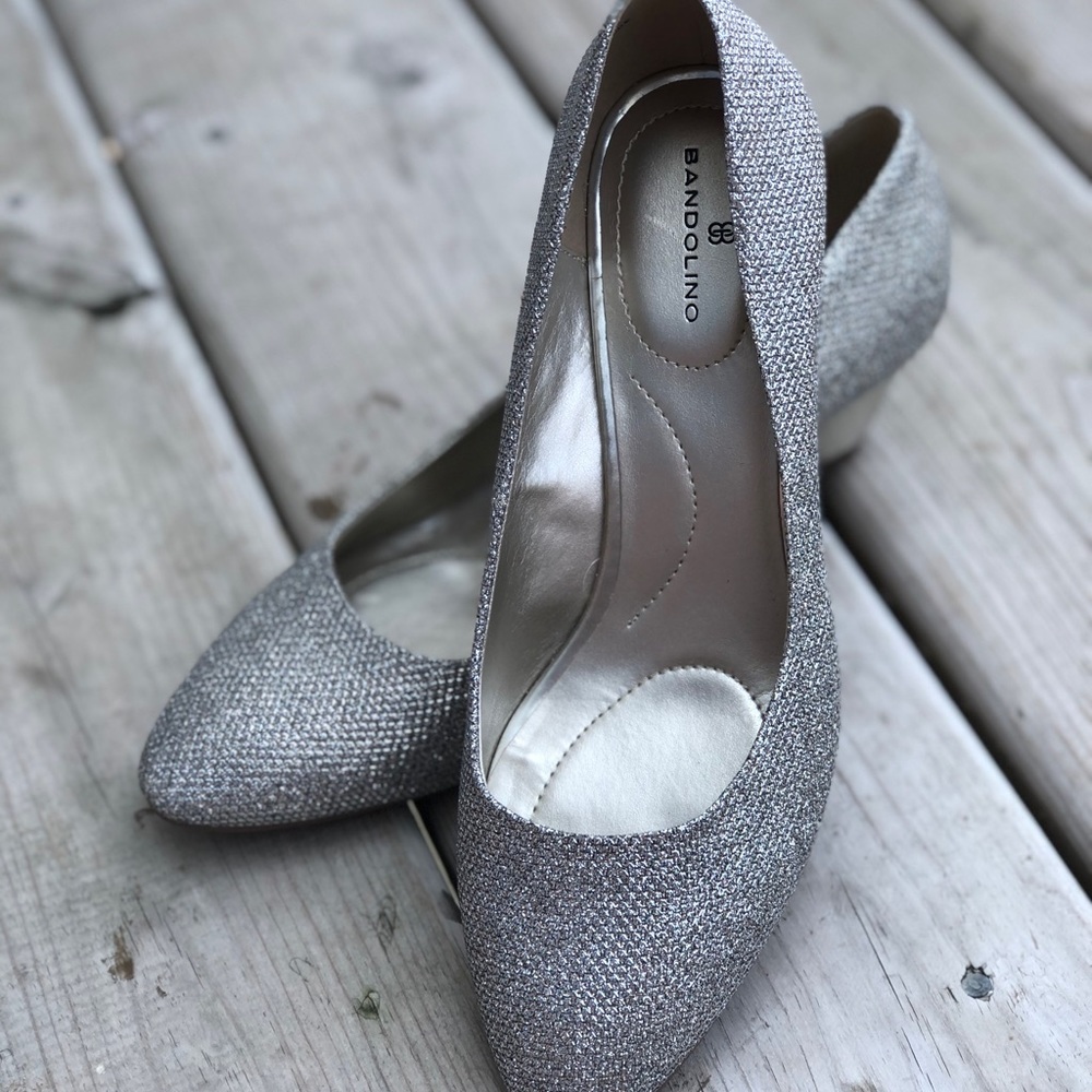 Bandolino Silver and Champaign Sparkle Wedge Heels size 7.5M